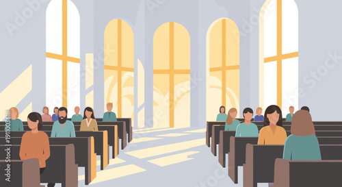 Gathered Congregation In Light Filled Architectural Space