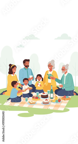 Generational Gathering Enjoying Outdoor Picnic Celebration Together