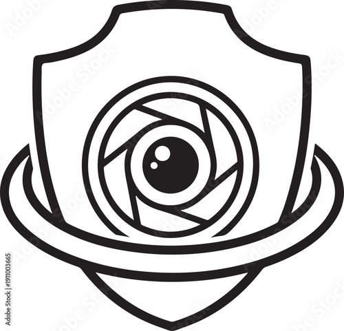 Shield with Camera Lens and Eye Symbol Vector Icon