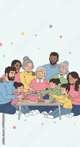 Generations Gather Around Table Sharing Joyful Meal Moments
