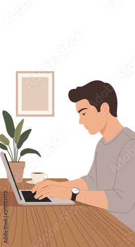 Focused Professional Working On Laptop Computer At Desk