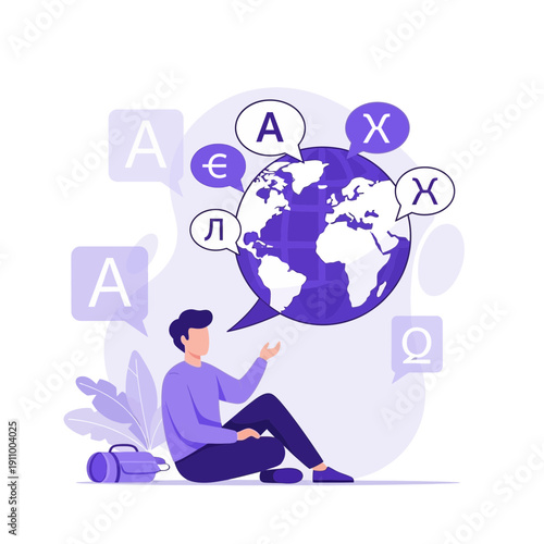 Global Communication Concept Illustrated With World Globe And Diverse Language Symbols