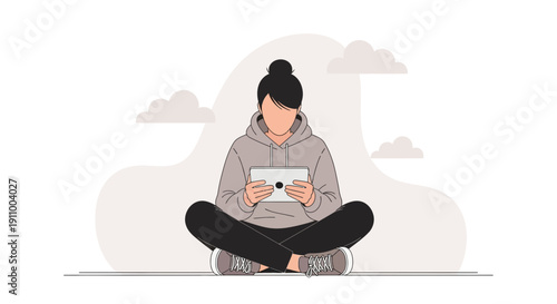 Focused Young Adult Engaging With Digital Device Outdoors