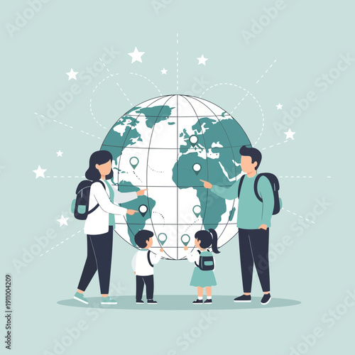 Global Family Adventure Planning With World Map Connection And Travel Destinations