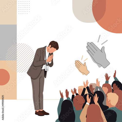 Gracious Bow to Applauding Audience Appreciation Celebration Gratitude Respectful Greeting