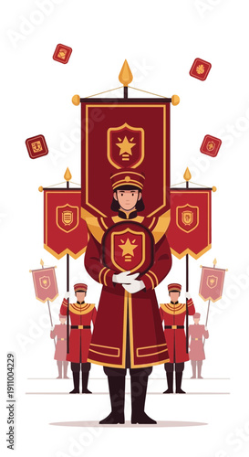 Grand Parade Leader With Royal Banners And Dignified Escort