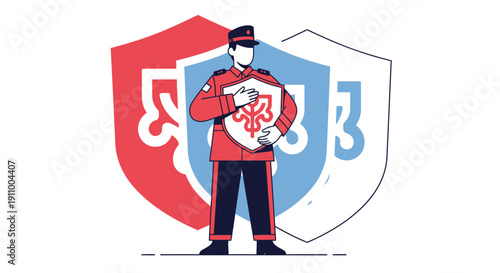 Guardian Holding Shield Emblem Security Concept Illustration