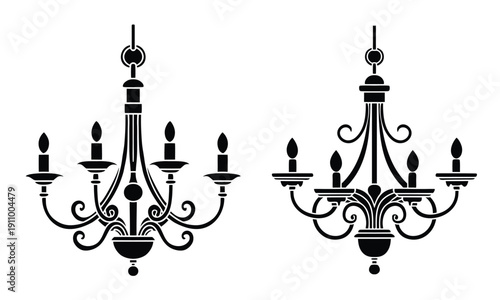 Vintage Chandelier Stencil Vector Icon Set Detailed Glyph