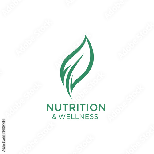 Nutrition and wellness logo with leaf and abstract shapes for healthy living