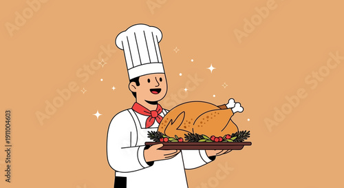 Happy Chef Presents Perfectly Roasted Golden Turkey With Festive Garnishes