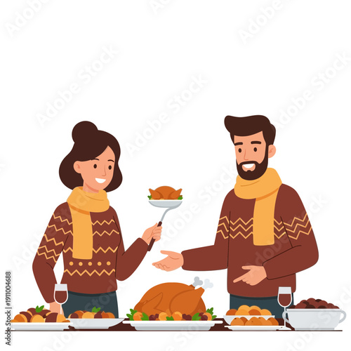 Happy Couple Enjoying Festive Thanksgiving Feast Together