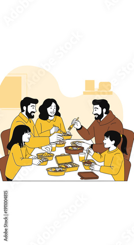 Happy Family Enjoying A Delicious Meal Together Around The Dining Table
