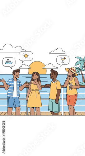 Happy Friends Enjoying A Scenic Cruise Vacation Together