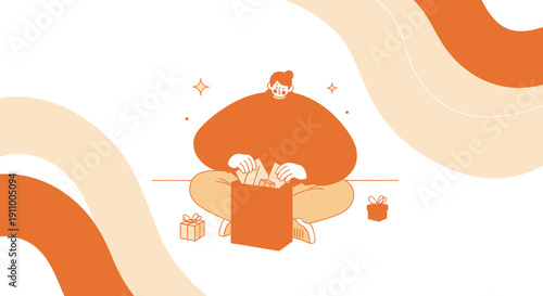 Happy Person Unpacking Gifts From Shopping Bag With Festive Sparkles