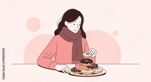 Happy Person Enjoying Delicious Donuts on a Pastel Background Minimalist Style