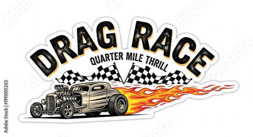 Drag Racing Car with Flames.