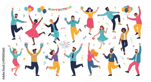 Diverse People Jumping with Balloons.