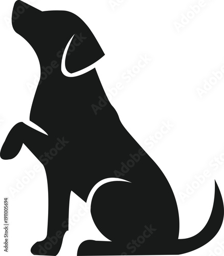 Minimal silhouette of a loyal dog looking upward with folded paws