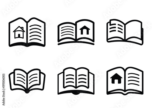 Collection of various open book illustrations showing knowledge and learning concepts