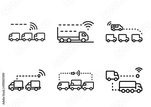 Icons representing truck platooning technology, illustrating connected and automated driving systems