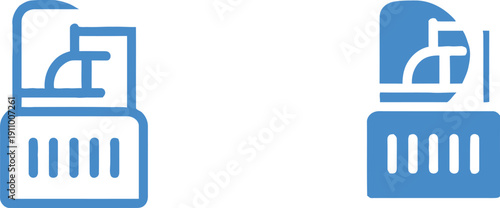 Blue icons of printers with paper