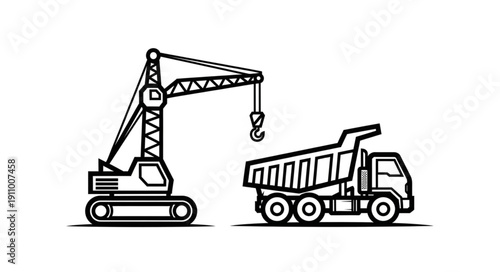 Excavator Loading Dump Truck Illustration.