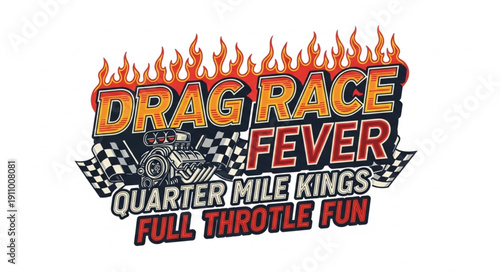 Drag Racing Logo with Flames.