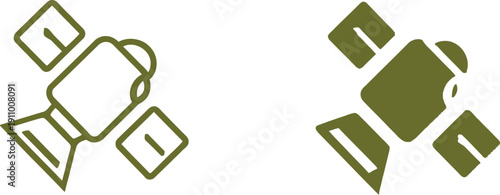 Green icons of satellite and spacecraft