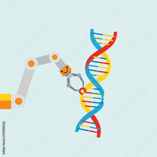 Robotic Arm Manipulating DNA Helix Structure.