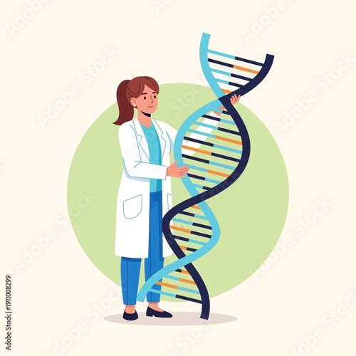 Scientist Examining DNA Double Helix Structure.