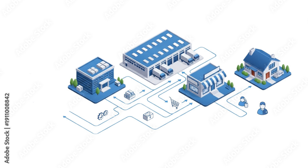 Obraz premium Business supply chain logistics, transportation and delivery network illustration