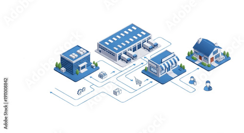 Business supply chain logistics, transportation and delivery network illustration