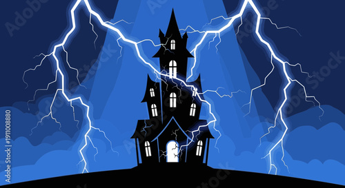 Haunted Mansion Bathed In Eerie Lightning Storm