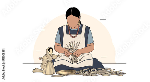 Indigenous Artisan Crafting Corn Husk Dolls Traditional Handcrafted Artistry