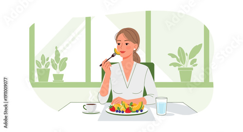 Healthy Morning Meal Featuring Fresh Fruit And A Hot Beverage