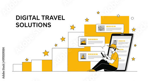 Innovative Digital Travel Solutions Illustrating Customer Reviews and Mobile App Features