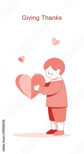 Heartwarming Illustration Of A Child Sharing Love And Gratitude With A Giant Heart