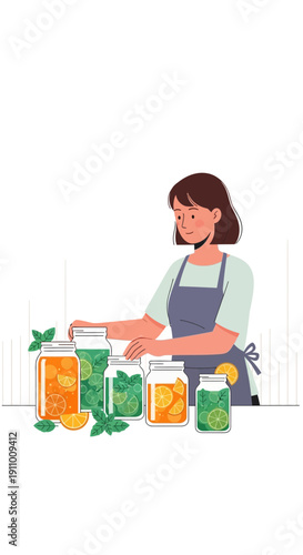 Homemade Refreshing Citrus Infused Water Preserves With Fresh Mint Leaves