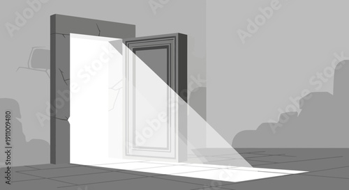 Illuminated Doorway Emerging from Darkness Revealing New Possibilities