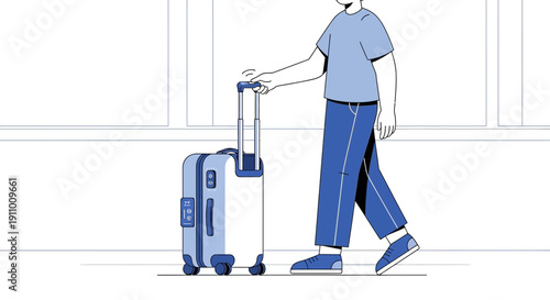 Illustration Of A Person Pulling Luggage Walking In A Building For Travel