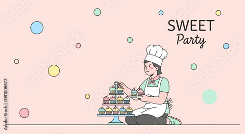 Joyful Baker Arranging Delightful Cupcakes for a Sweet Celebration