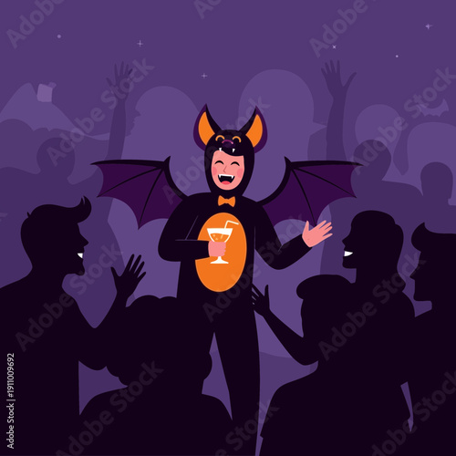 Joyful Bat Costume Character At A Lively Halloween Party Celebration