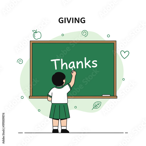 Illustrative Depiction Of Gratitude Expressed By A Schoolchild On A Blackboard Concept