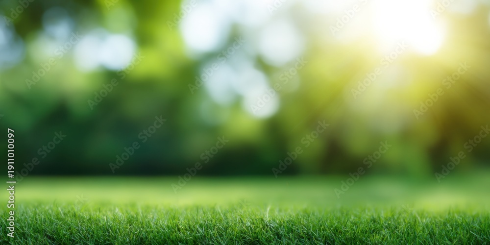 Fototapeta premium Vibrant green grass with sunlit background in natural setting