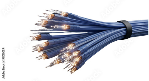 Vibrant Bundle of Blue Fiber Optic Cables Illuminating Modern Digital Connectivity and Information Transfer