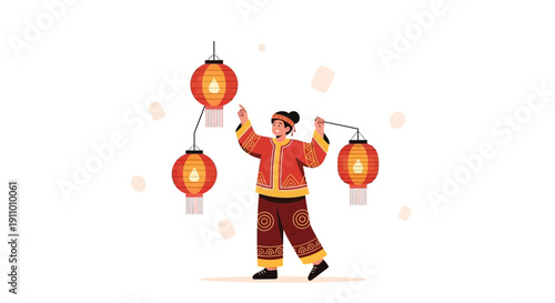 Joyful Celebration Featuring Traditional Lanterns And Festive Attire On Display