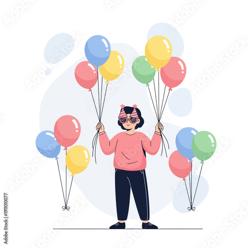 Joyful Celebration Girl Holding Colorful Balloons Ready For Party Fun