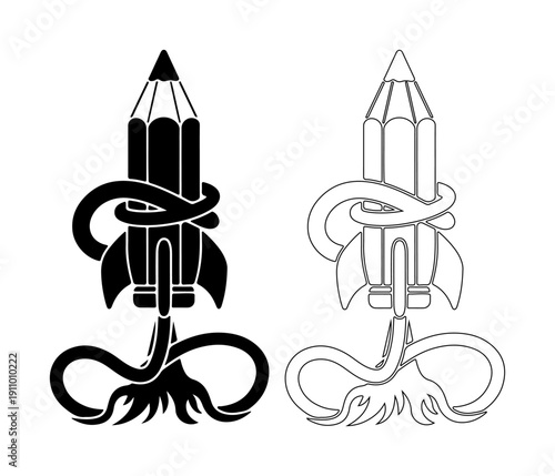 Creative idea launching like a rocket with a pencil as the rocket body, symbolizing innovation and imagination.