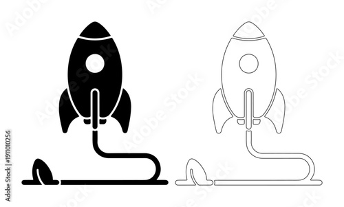 Sleek rocket ship ready for launch with a bold silhouette and outline design