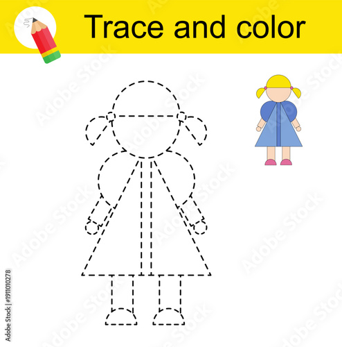 Coloring book. Illustration for children education. Blue doll.